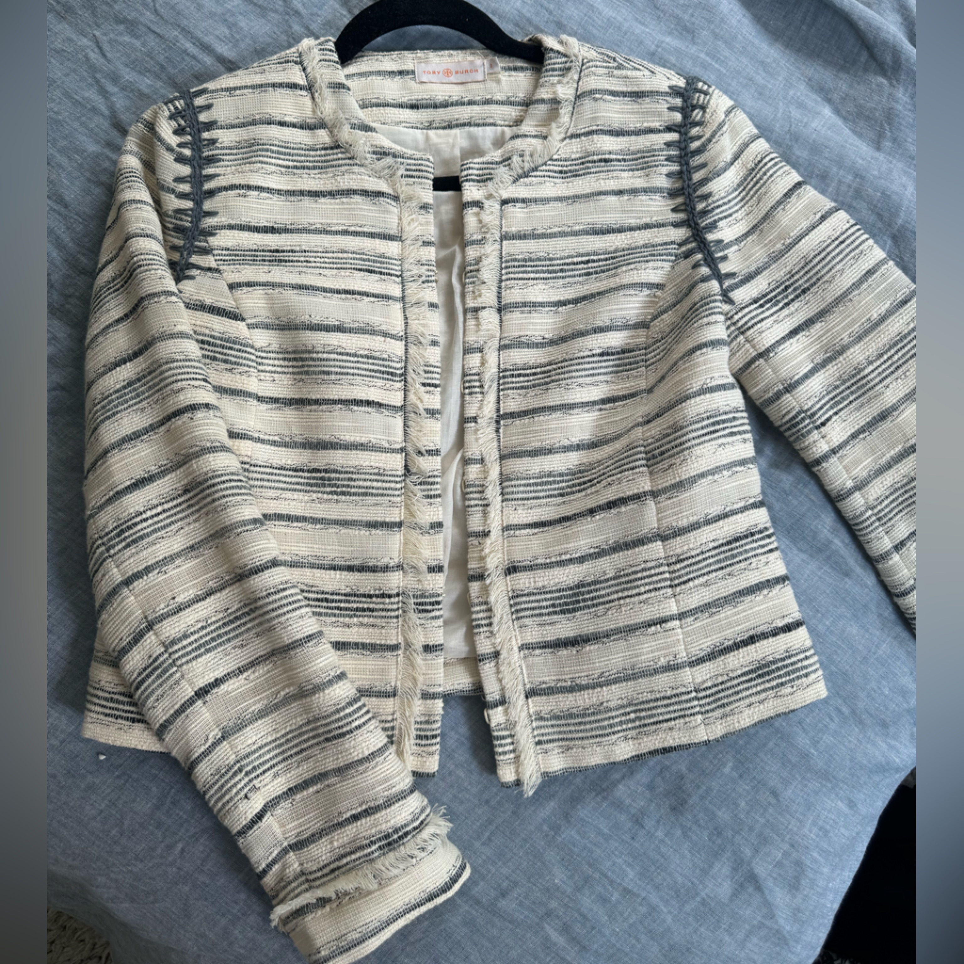 Tory Burch Blue And White Stripe Jacket - Size 2
